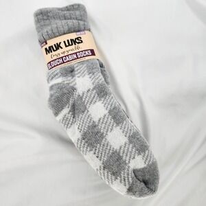 Muk Luks 2 Pack Cozy Slouch Cabin Socks Womens OS (6-10) Gray Plaid Fair Isle